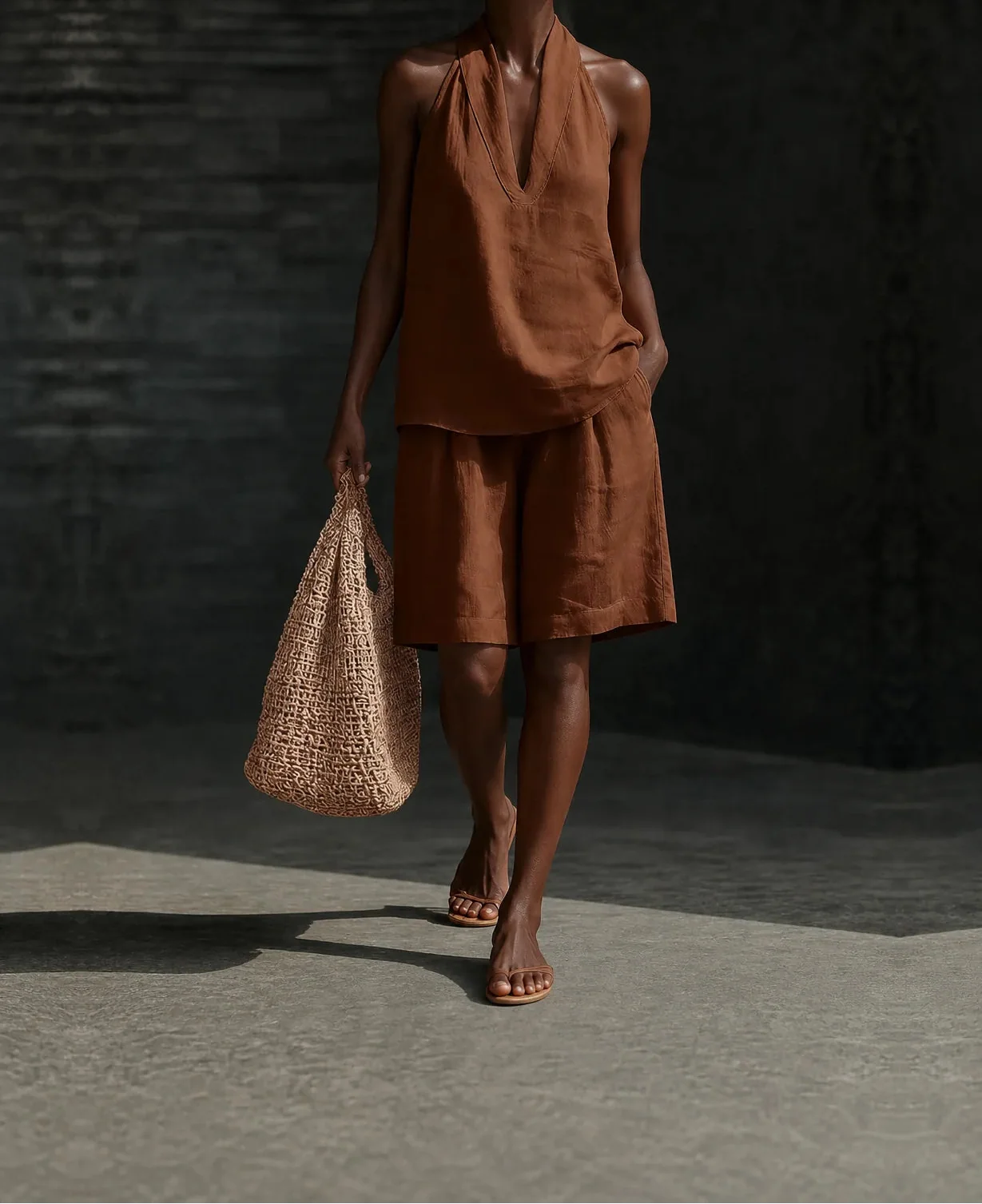Makayla | Minimalist Old-money Style Halter-neck Linen Look Set