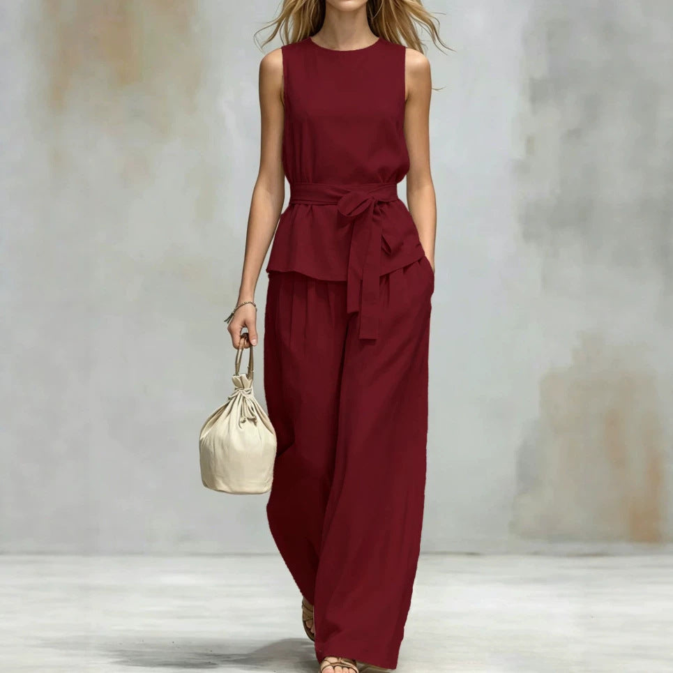 Women's Lace-Up Sleeveless Tank Top & Pants Two-Piece Set