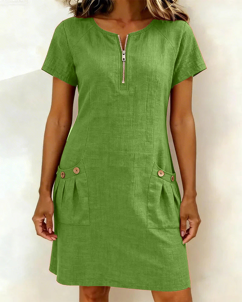 Cotton Dress with Zipper Pocket