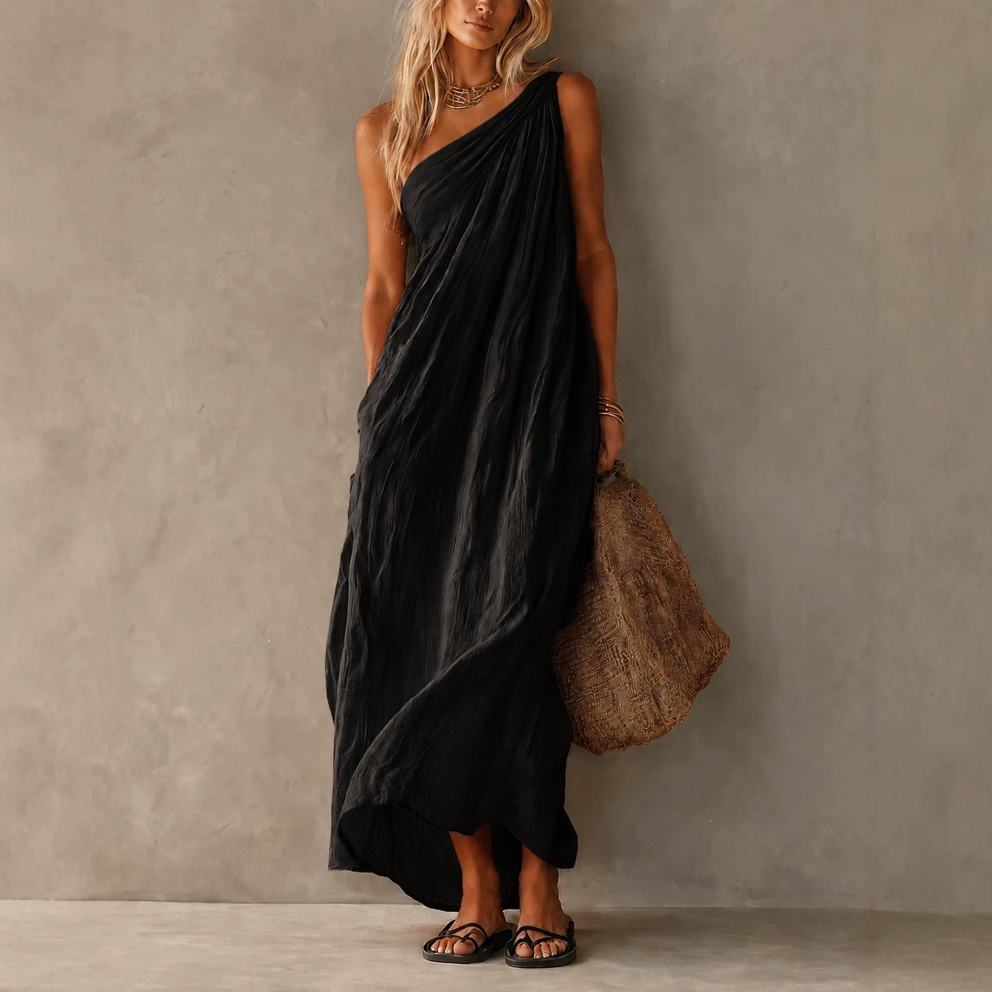 The Lewis & Kelly Santorini One-Shoulder Maxi Dress
