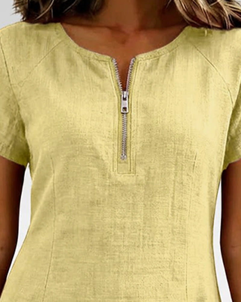 Cotton Dress with Zipper Pocket