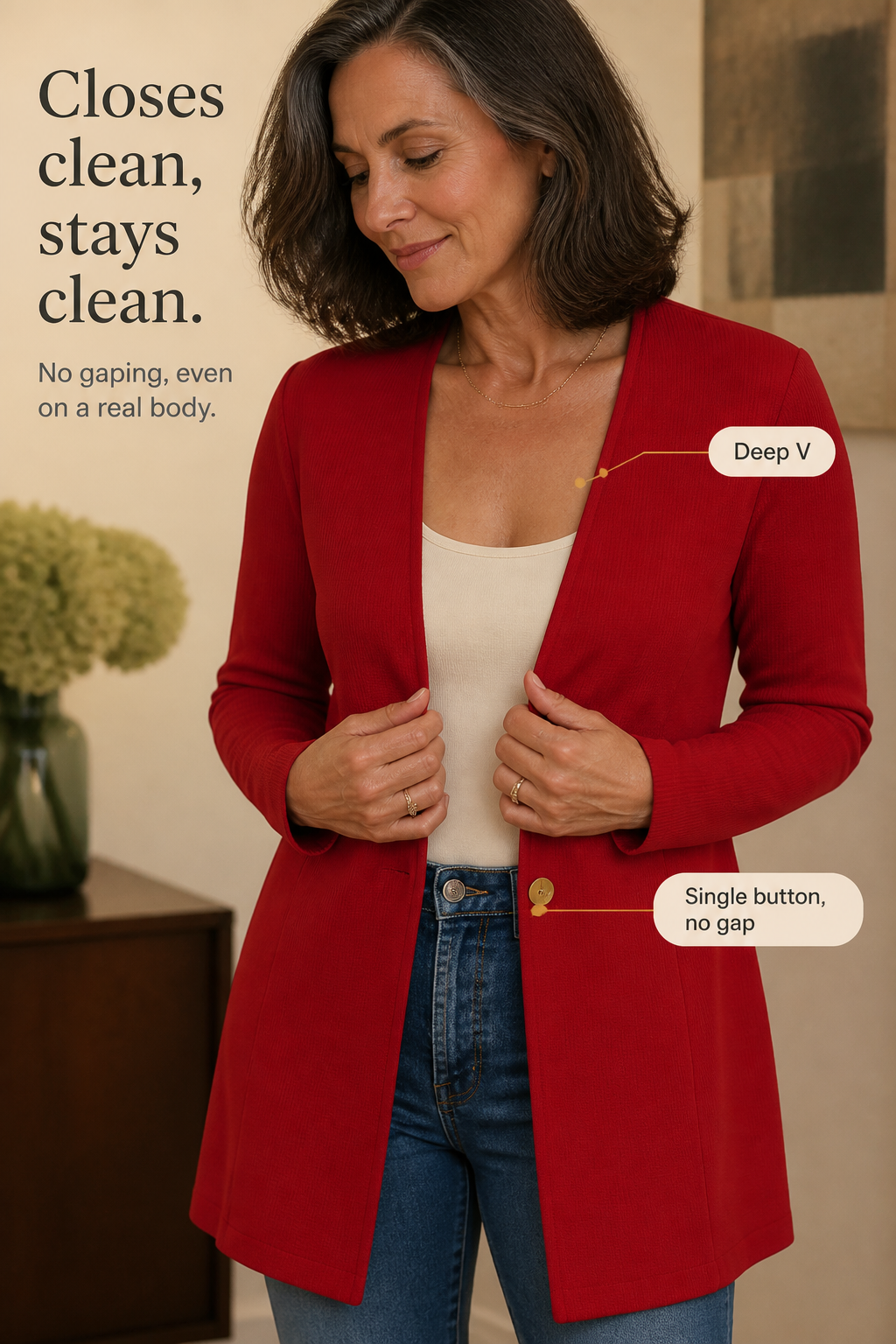Linevalle | V-Neck Single-Button A-Line Blazer