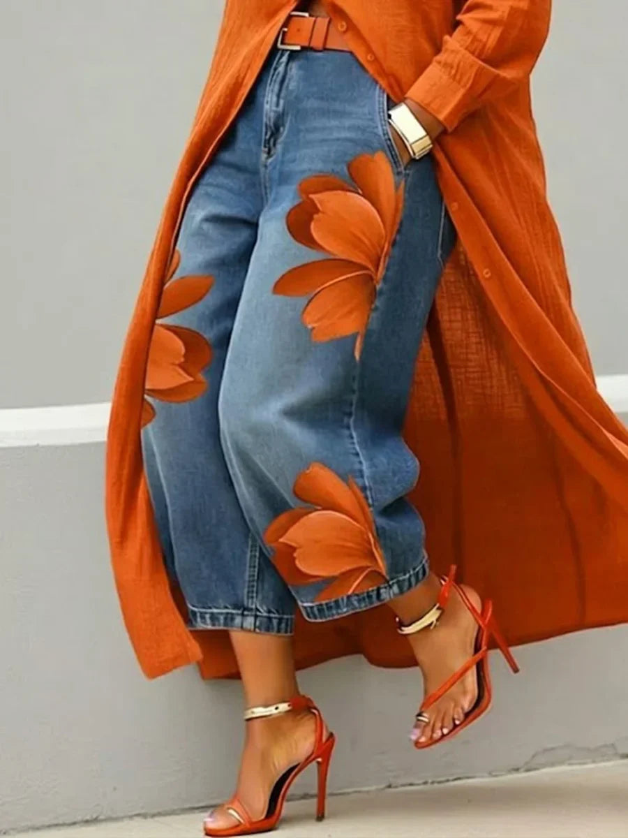 Maud | Shirt Dress and Floral Jeans Set