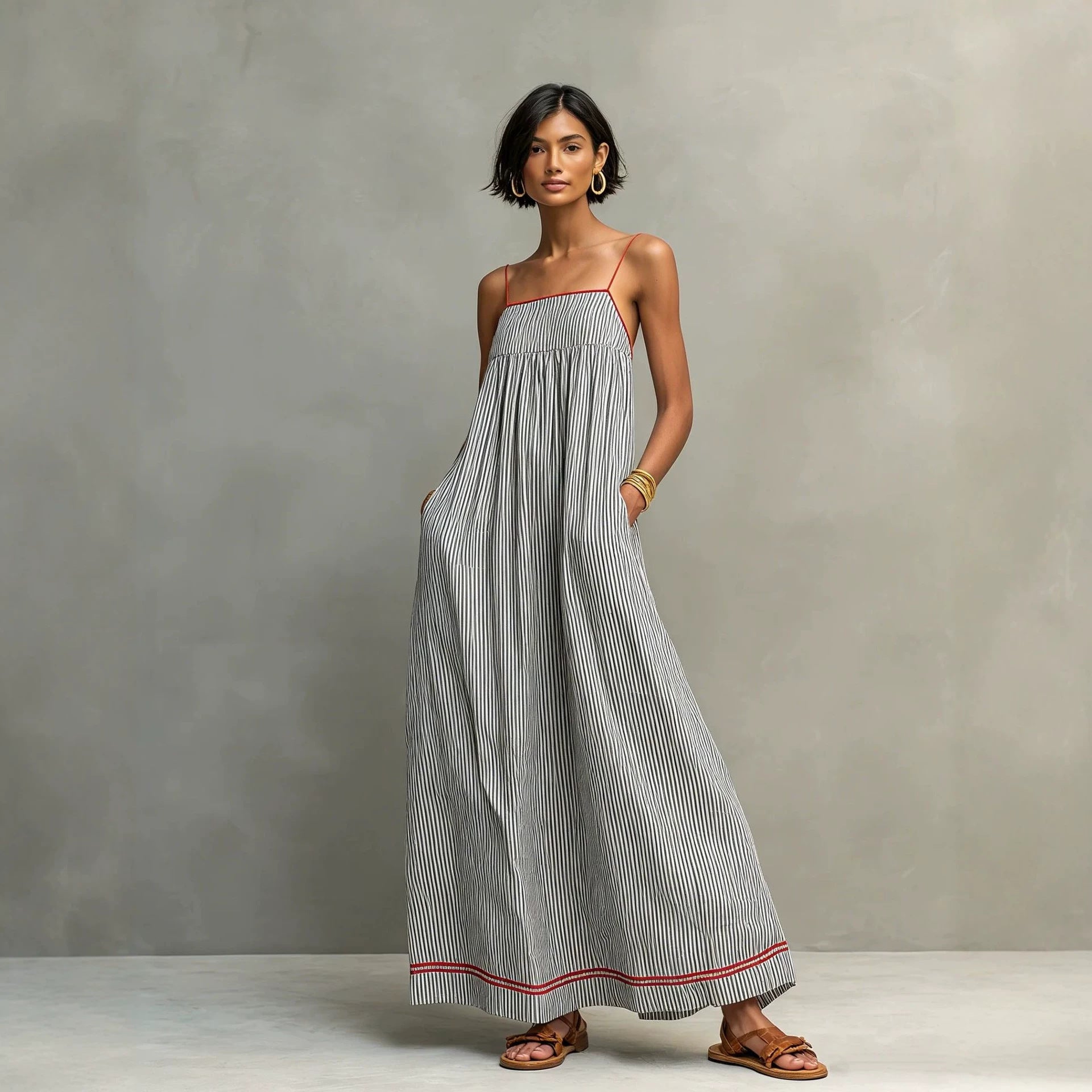 The Lewis & Kelly Striped Smocked Maxi Dress with Pockets