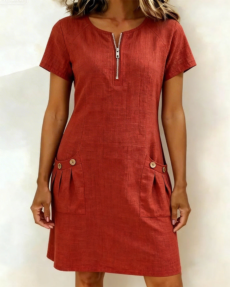 Cotton Dress with Zipper Pocket