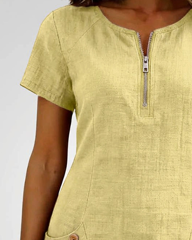 Cotton Dress with Zipper Pocket