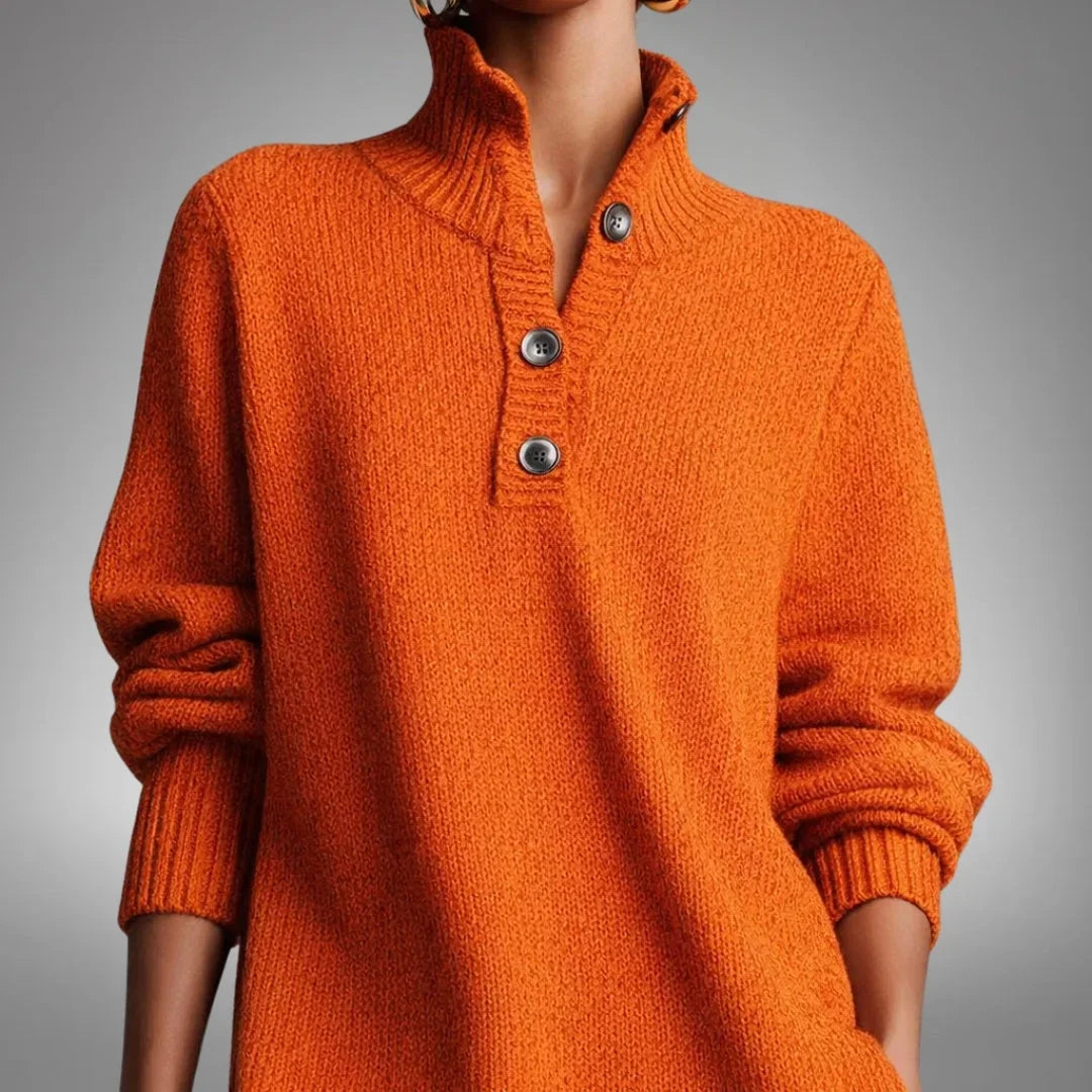 ELODIE | BUTTON-COLLAR KNIT MIDI DRESS