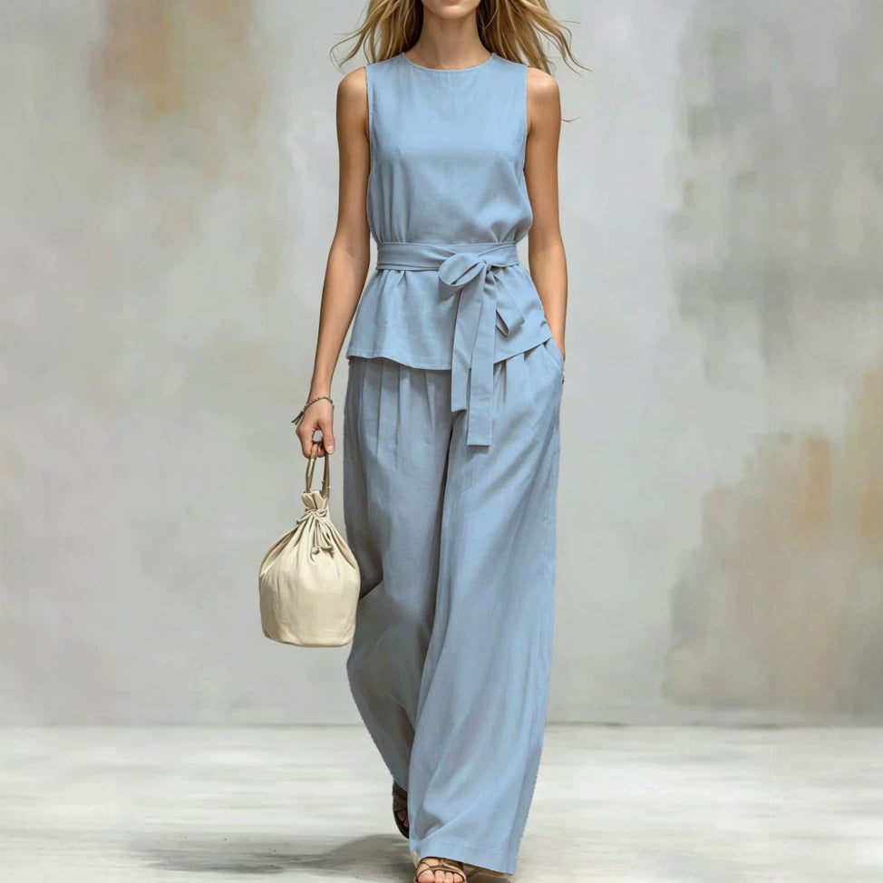 Women's Lace-Up Sleeveless Tank Top & Pants Two-Piece Set