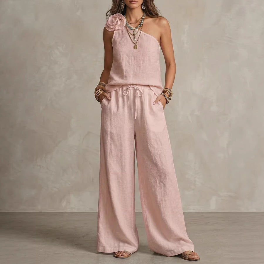 Elegant Two-Tone Set - Sleeveless Shirt and Pants