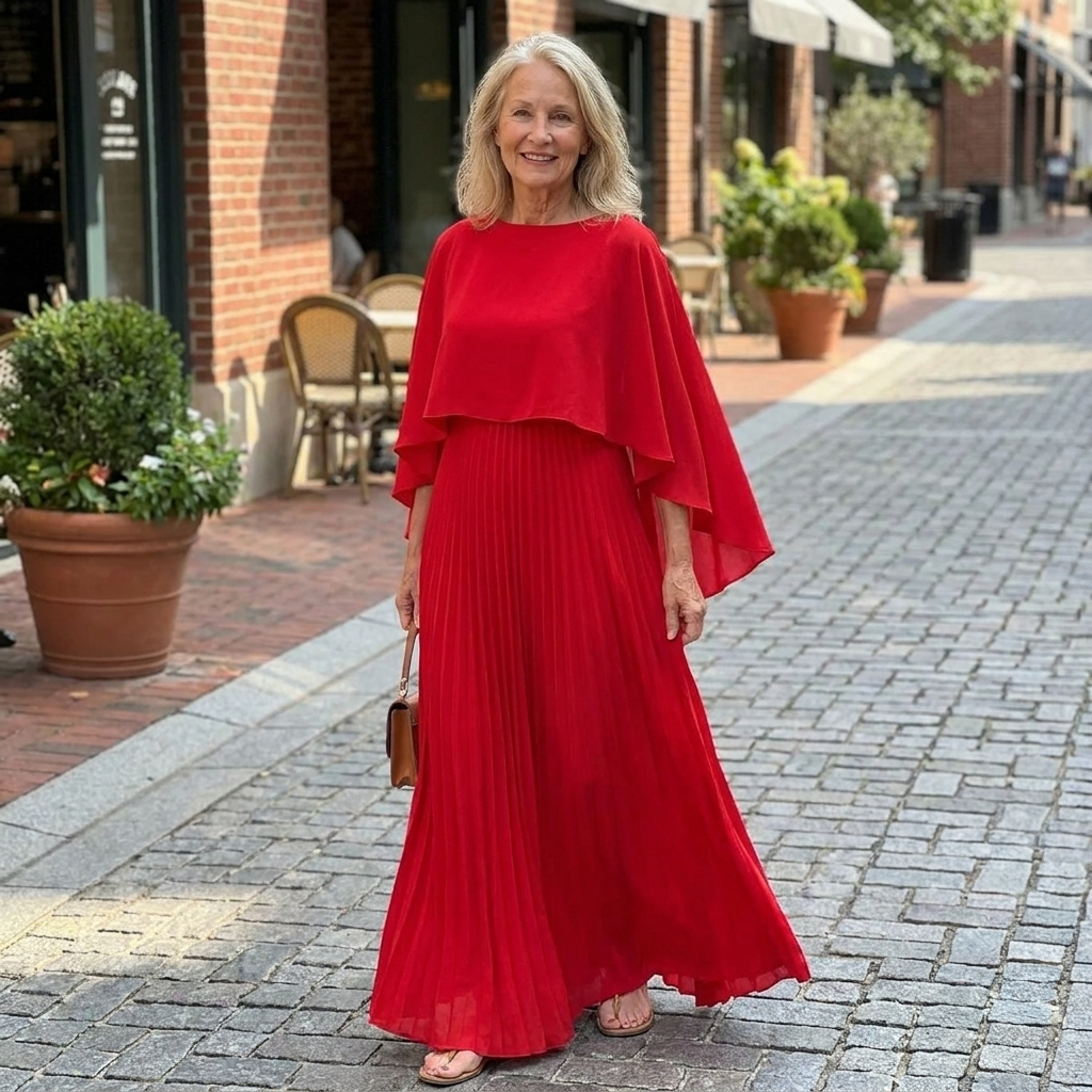 Maravelle™ | Elegant Pleated Cape Maxi Dress