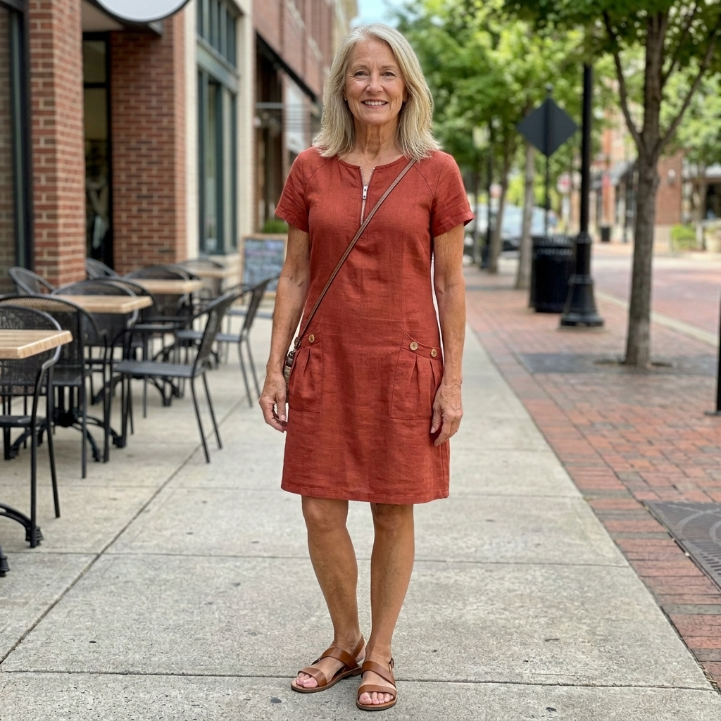 Cotton Dress with Zipper Pocket