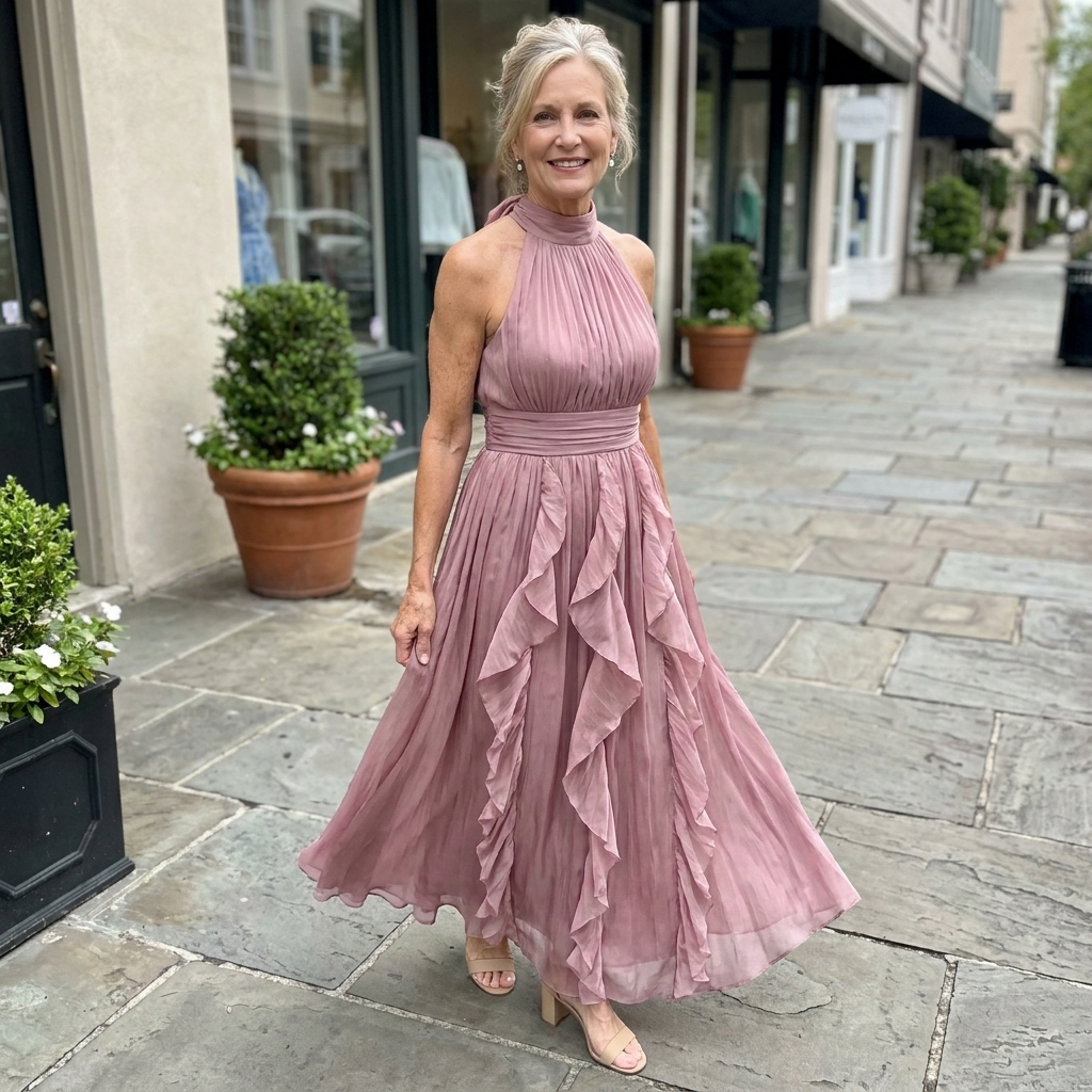 Celestia | Ruffled Halter Maxi Dress