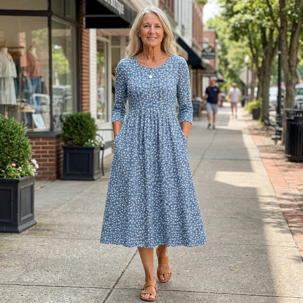 Blue Meadow Easy-Wear Floral Midi Dress