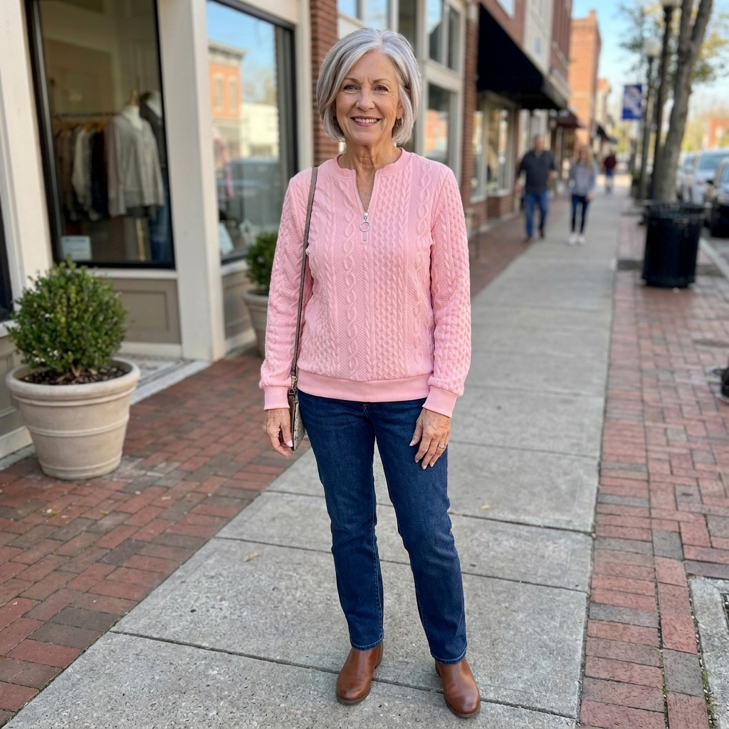 Amalie - Ladies' zip-up cable knit jumper