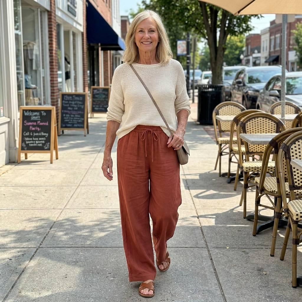 Casual Knitted Pullover Top And Linen-cotton Trousers Two-piece Set