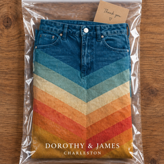 Lea zigzag print pants in Dorothy and James Charleston branded packaging