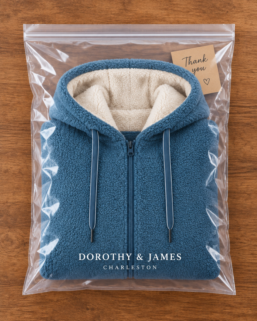 Phoebe fleece jacket in Dorothy and James Charleston branded packaging