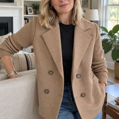 Woman wearing the Dorothy and James Charleston SORELLE Elegant Knit-Sleeve Blazer