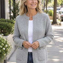 Woman wearing the Dorothy and James Charleston Maeve Cozy Chic Cardigan