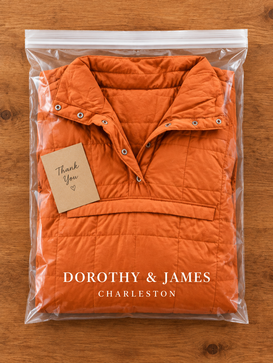 Dorothy and James Charleston packaging for the FARRELL Oversized Hooded Pullover Jacket