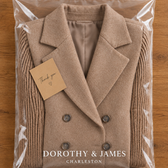 Dorothy and James Charleston packaging for the SORELLE Elegant Knit-Sleeve Blazer