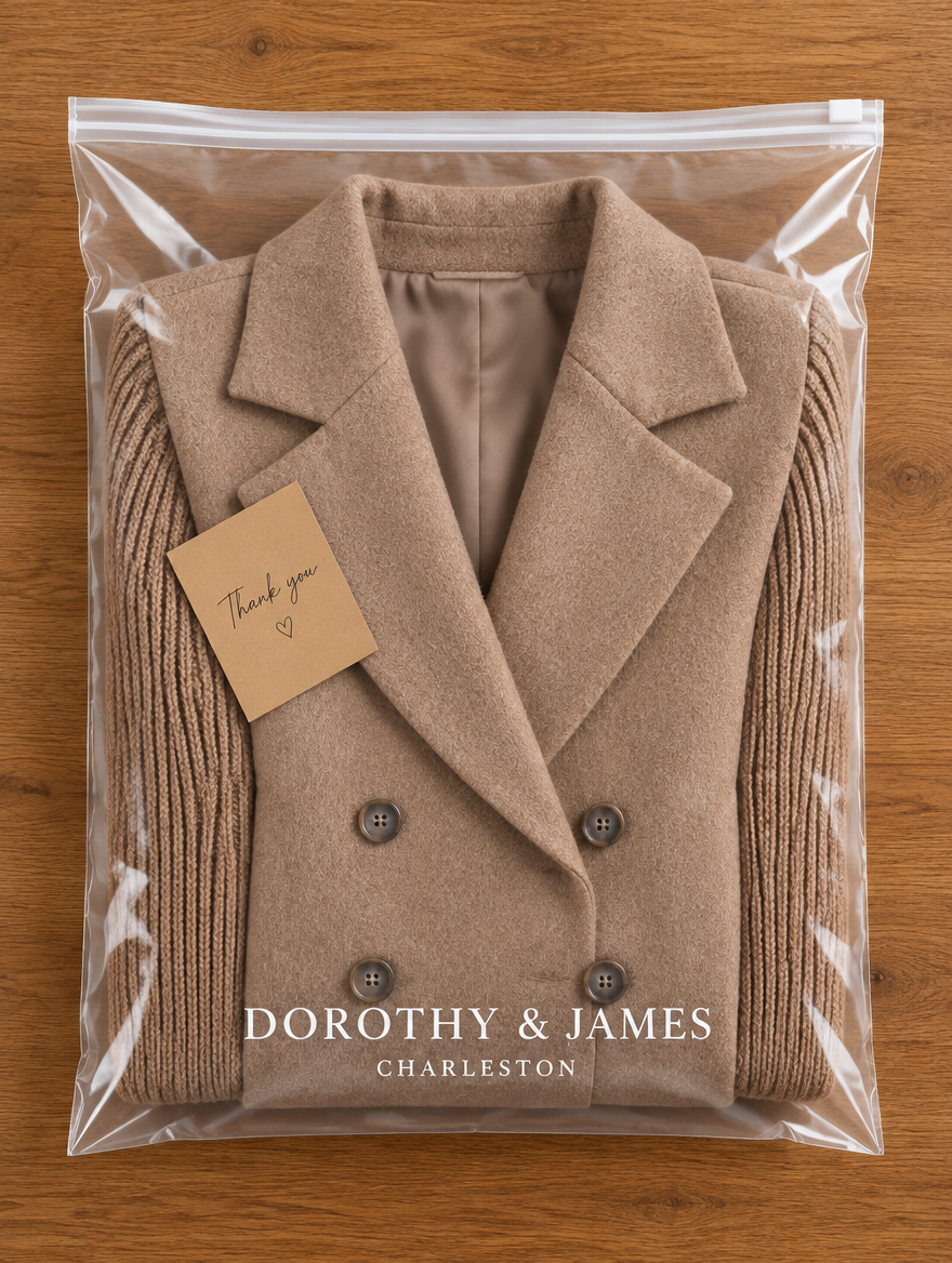Dorothy and James Charleston packaging for the SORELLE Elegant Knit-Sleeve Blazer