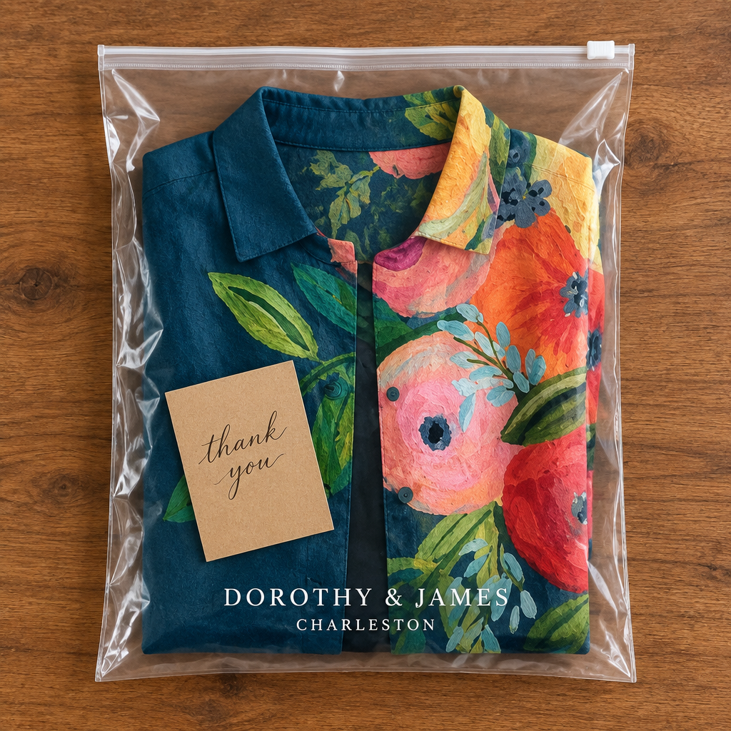 Persephone blouse in Dorothy and James Charleston branded packaging
