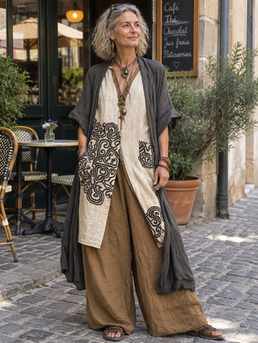 Frida Embroidered Three-Piece Set styled on a model