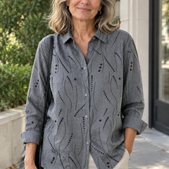 Pernella Casual Dotted Line Pattern Blouse styled on a model