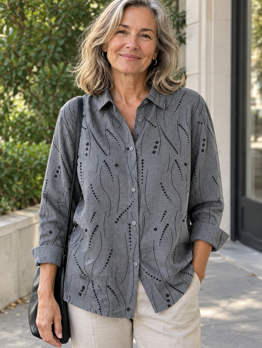 Pernella Casual Dotted Line Pattern Blouse styled on a model