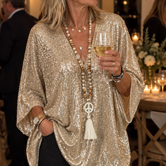 Kate Sequin V-Neck Blouse styled on a model