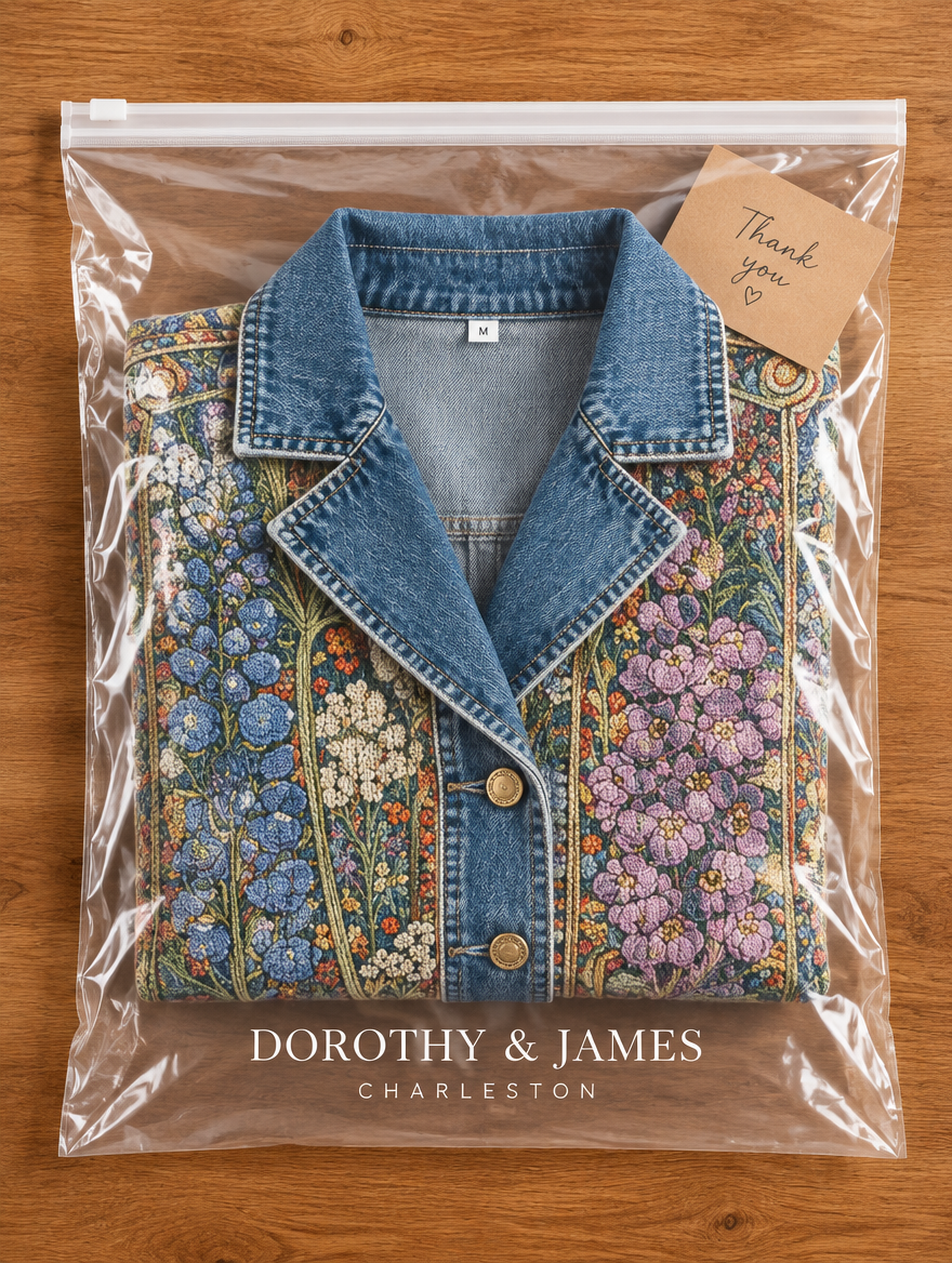 Dorothy & James Charleston packaging for Elizabeth Vintage Floral Denim Jacket