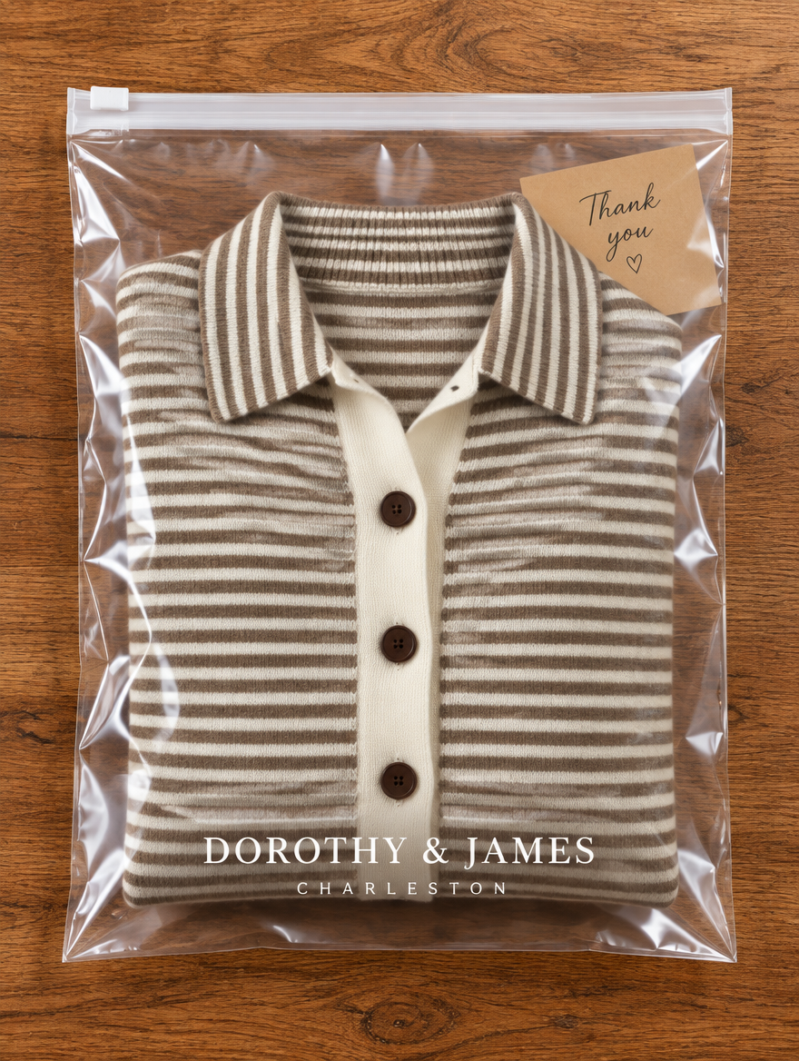 Dorothy & James Charleston packaging for Nola Striped Button Cardigan