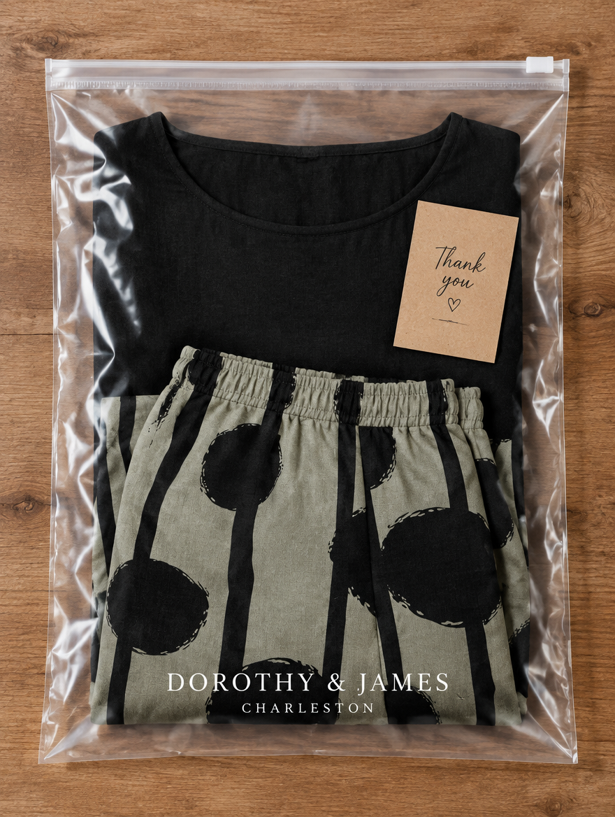 Kalliope two-piece set folded in Dorothy & James Charleston packaging