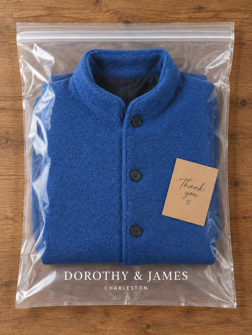 Felicity coat folded in Dorothy & James Charleston packaging
