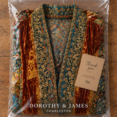 Amara kimono jacket folded in Dorothy & James Charleston packaging