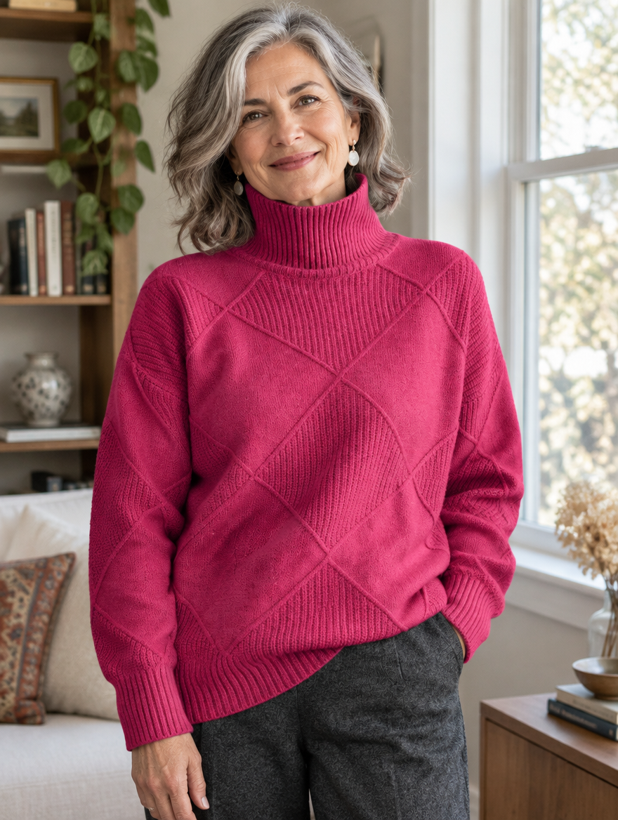 Woman wearing the Lauren luxe turtleneck sweater