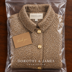 Adeline wool-blend jacket folded in Dorothy & James Charleston packaging