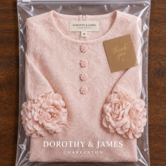 Ivy midi dress folded in Dorothy & James Charleston packaging with thank you card