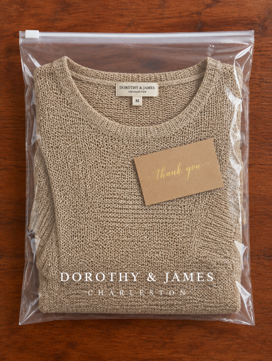 Korus Luxe knit top folded in Dorothy & James Charleston packaging
