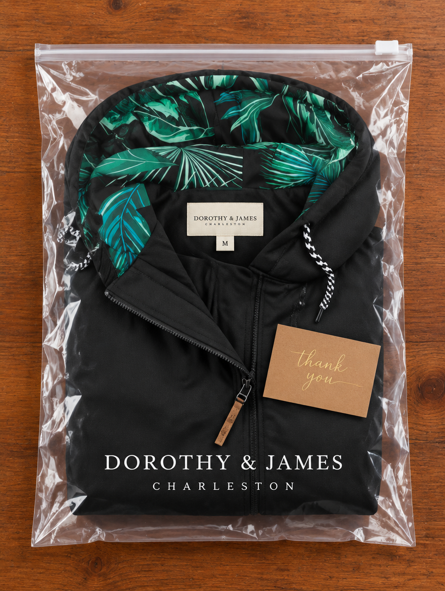 Katherina winter jacket folded in Dorothy & James Charleston packaging