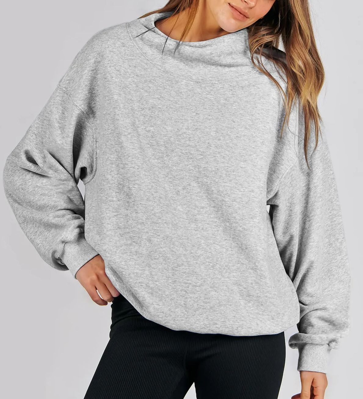 Denise | Slit Mock Neck Oversized Sweatshirt