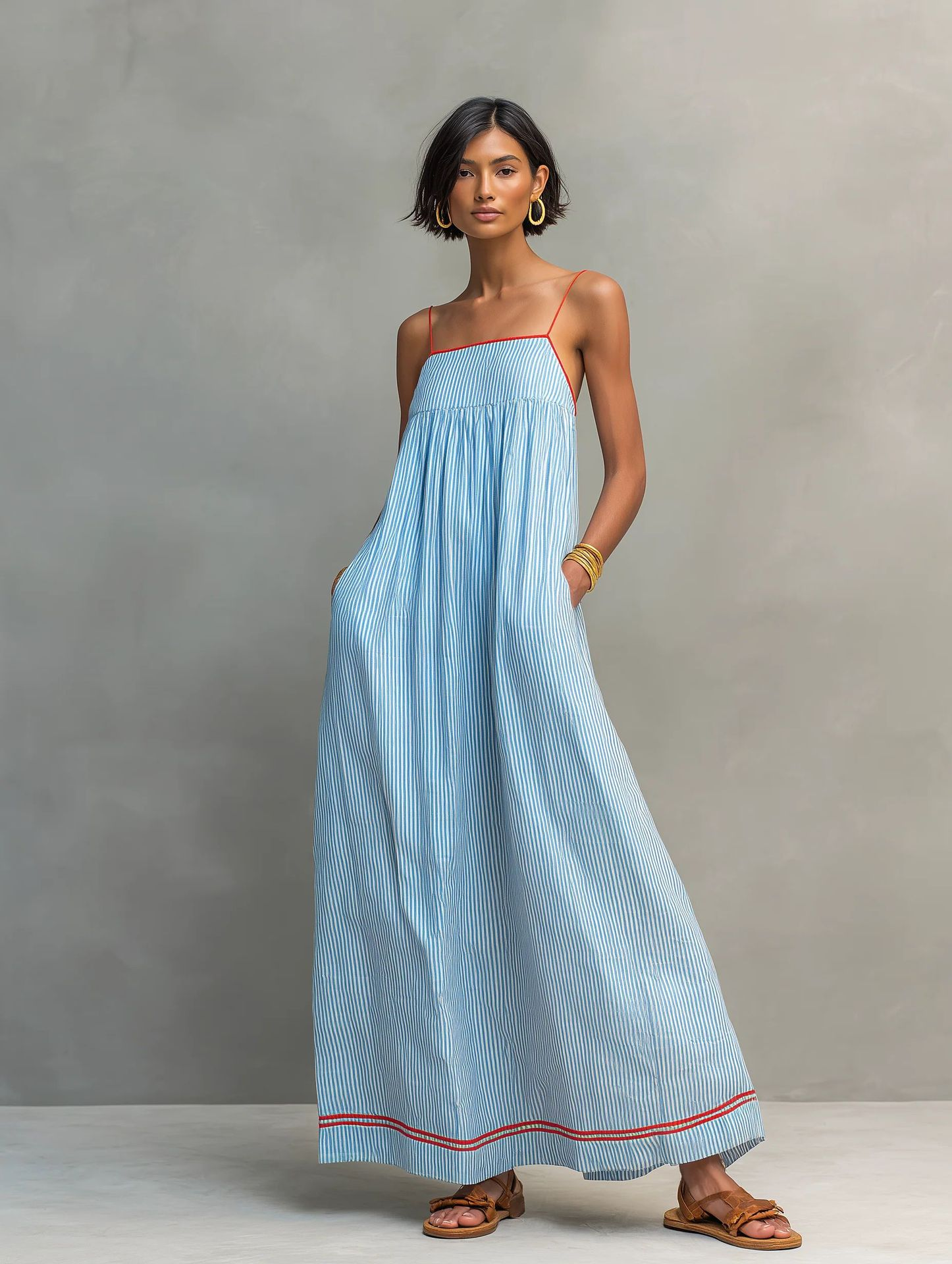 The Lewis & Kelly Striped Smocked Maxi Dress with Pockets