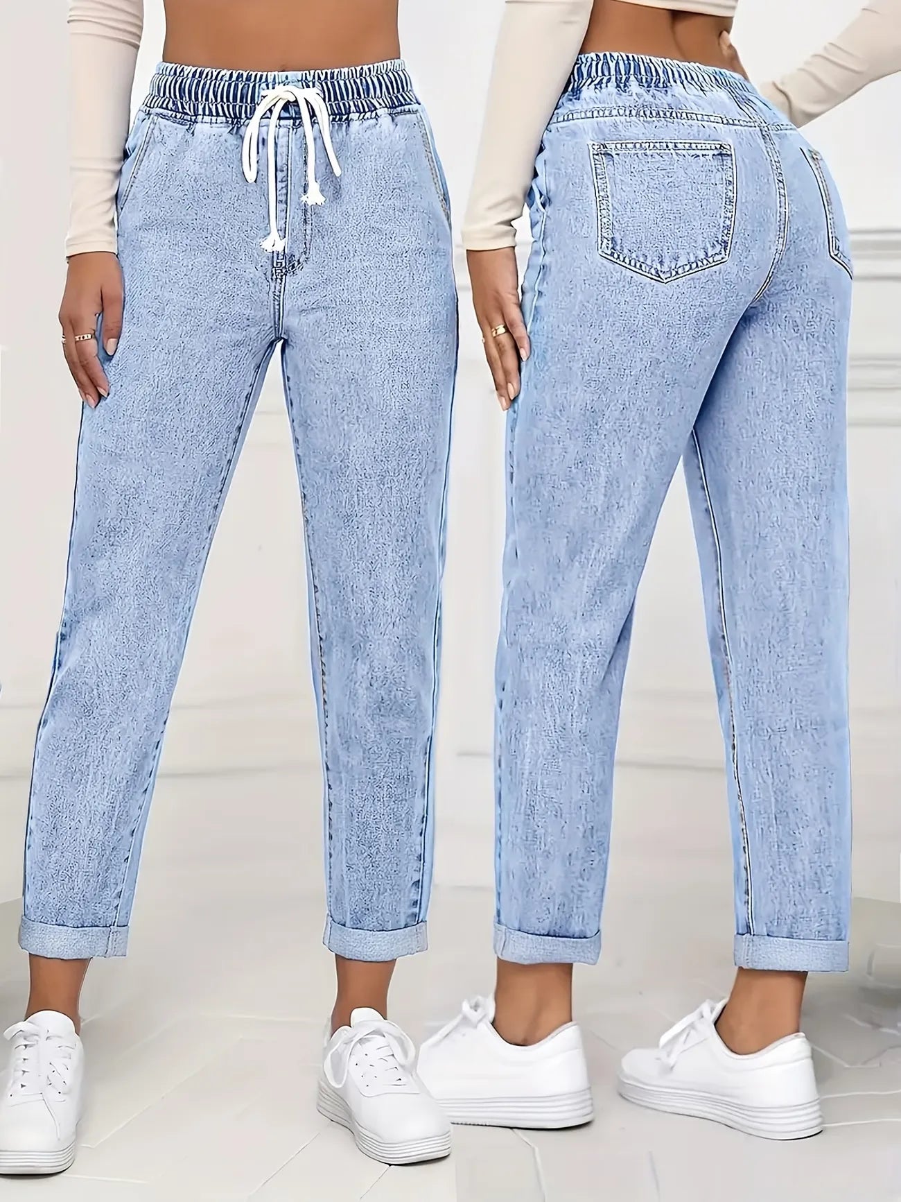 Women's Drawstring Tapered Denim Pants