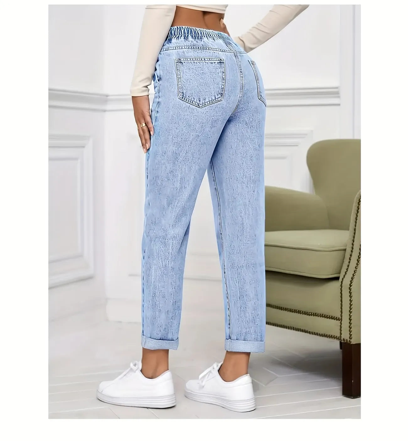 Women's Drawstring Tapered Denim Pants