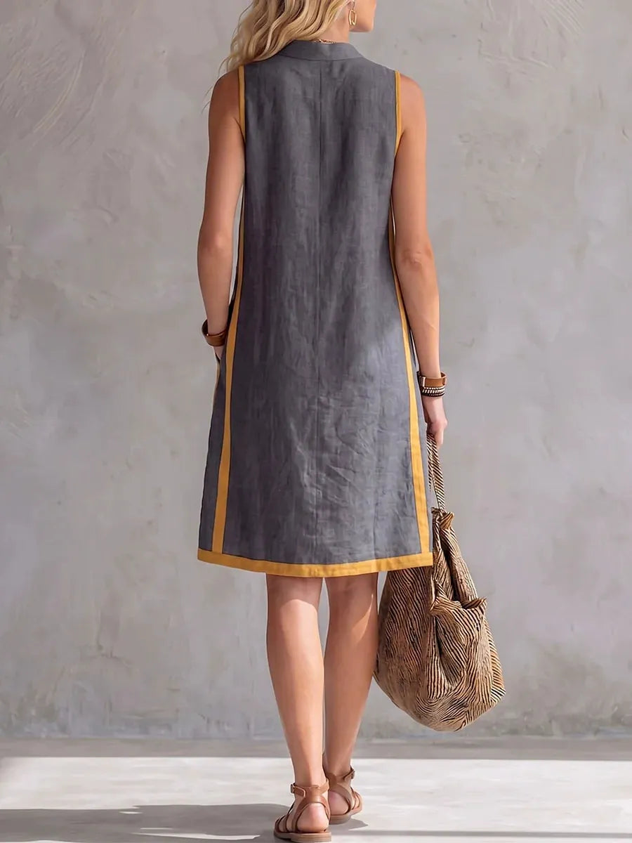 Sleeveless V-Neck Summer Midi Dress | Breathable Bohemian Tunic Dress with Pockets
