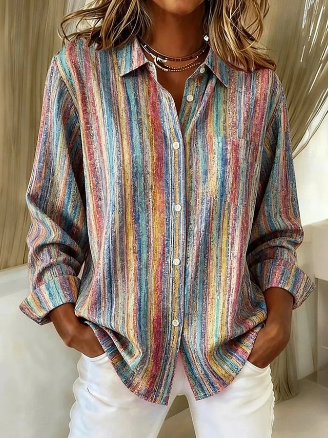 Joanie | Vintage Multicolor Striped Button Blouse