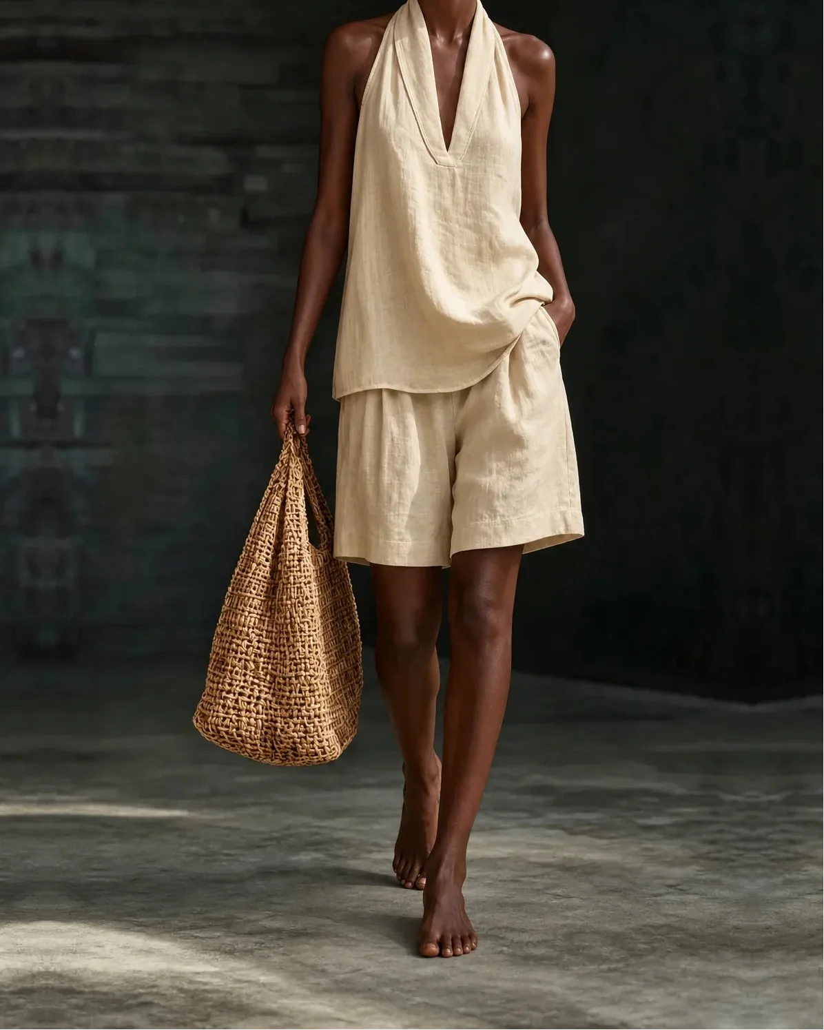 Makayla | Minimalist Old-money Style Halter-neck Linen Look Set