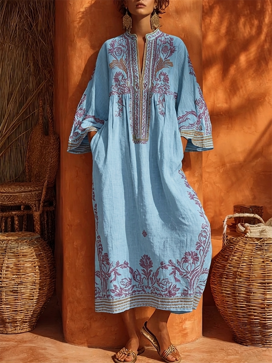 Elena™ | Embroidered Mediterranean Maxi Dress