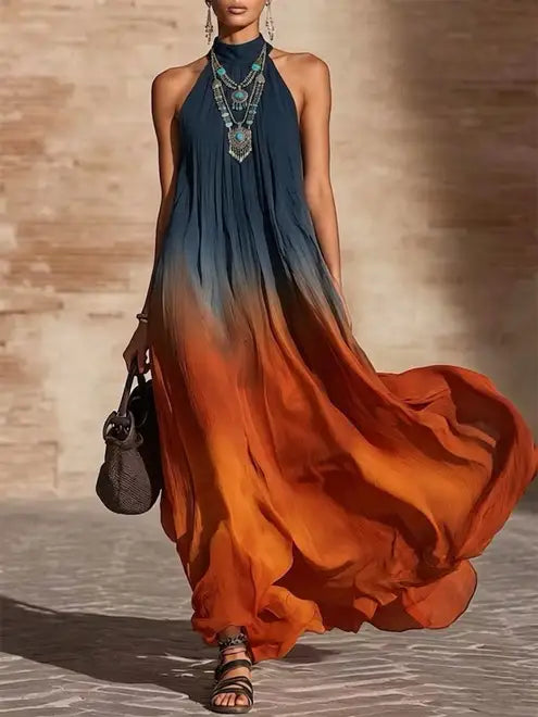 Lumielle™ | Ombre Halter/V-Neck Maxi Dress